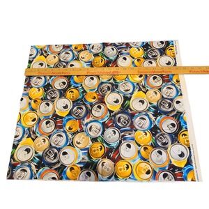 Soda Pop Cans Fabric‎ 1/2 YARD 100% Cotton All Over Print Novelty Benartex